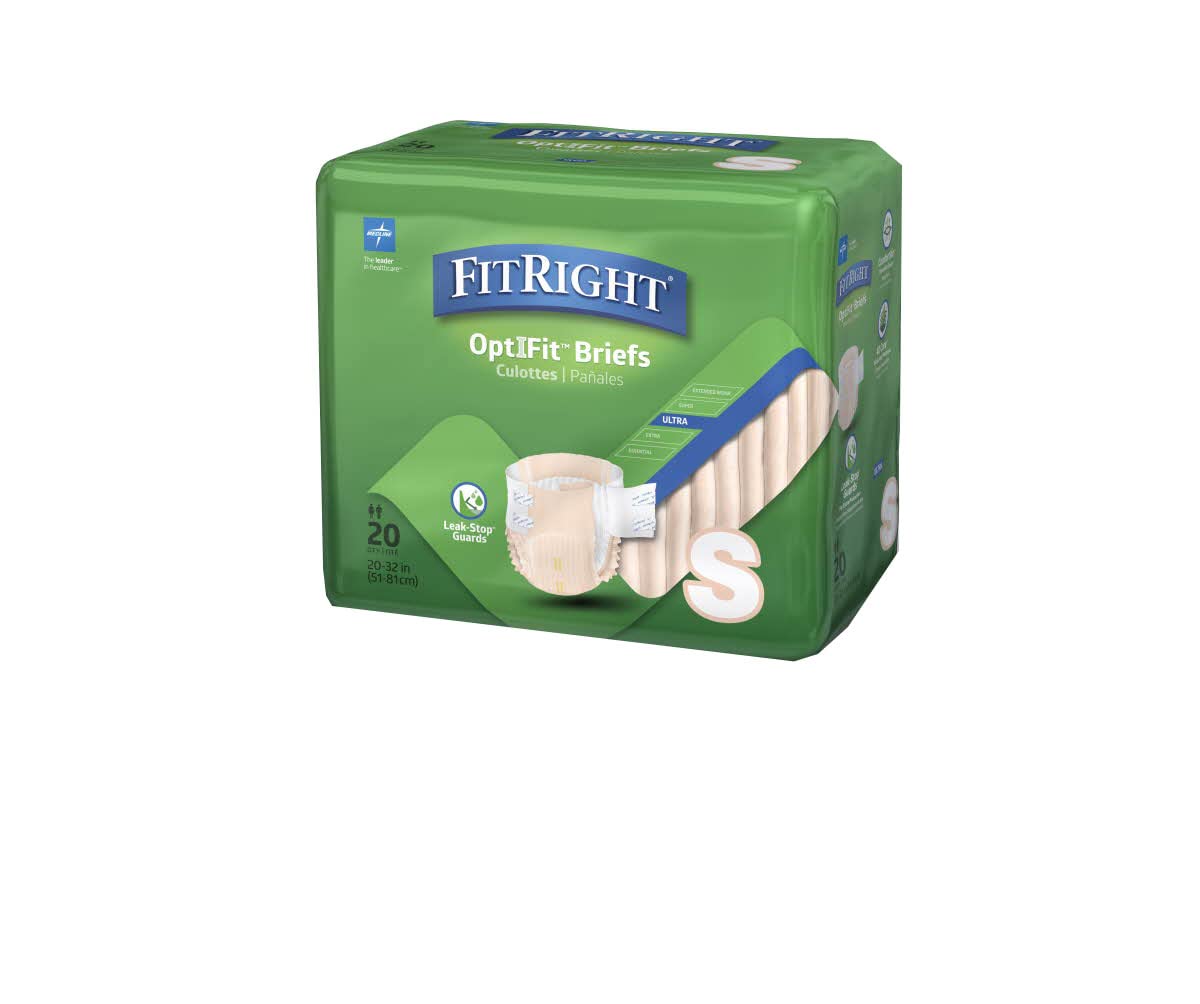 FitRight OptiFit Ultra Adult Briefs, Incontinence Diapers with Tabs, Heavy Absorbency, Small, 20 to 32, 20 Count