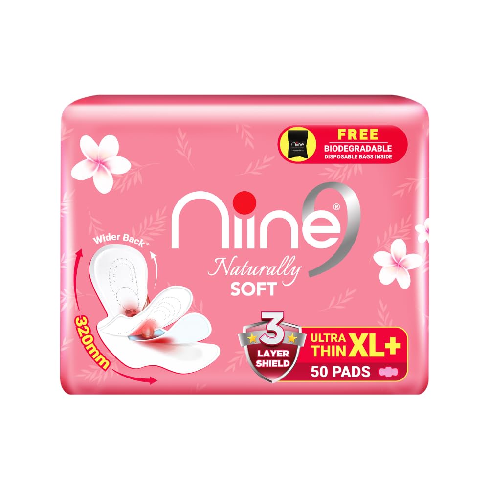 Niine Naturally Soft Ultra Thin Xl+ Sanitary Napkins |320Mm Long|Cottony Soft Control Rashes|Long Lasting Protection |Suitable F