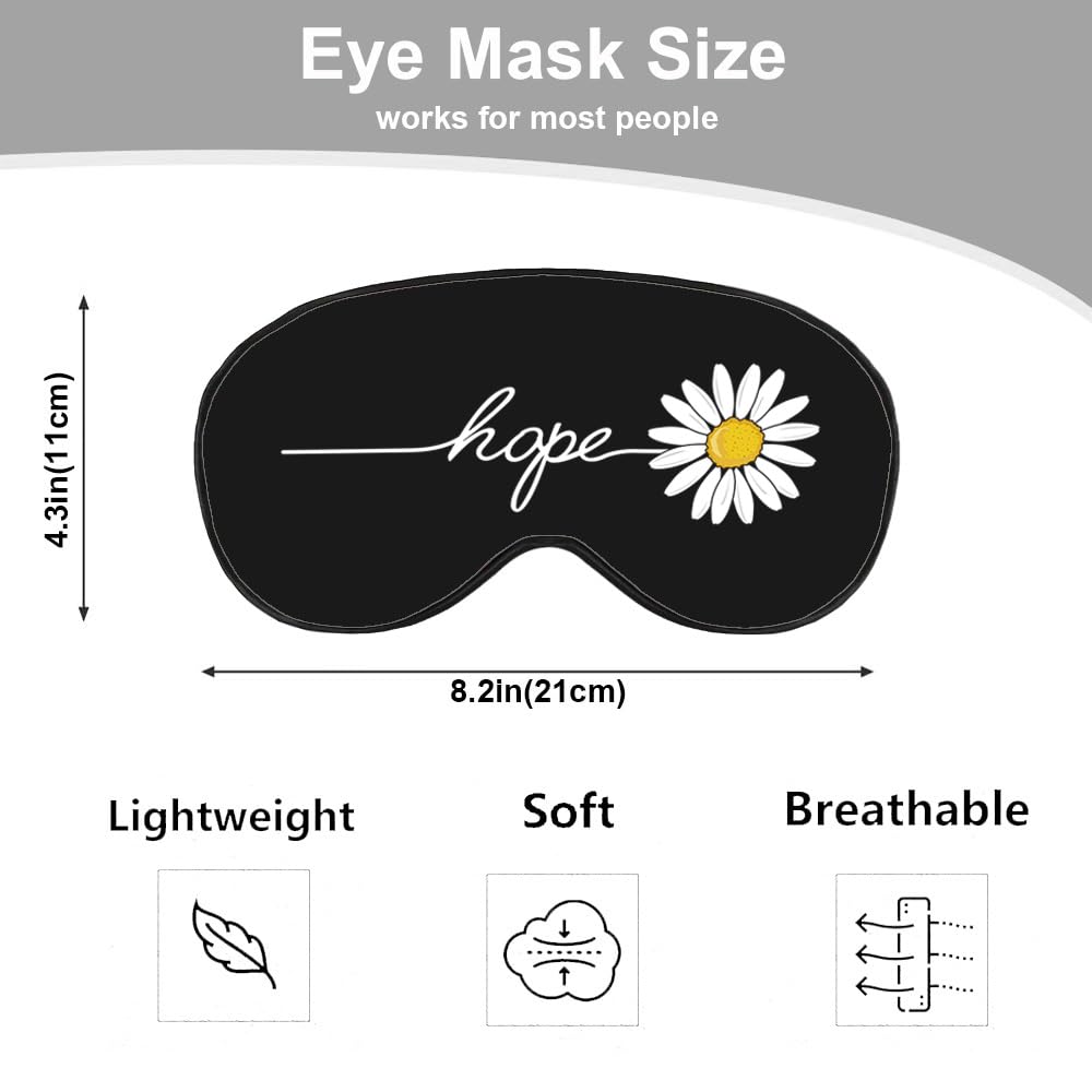 NOHSHE Hope Daisy Silk Eye Mask Sleep Mask Chamomile Flower Rose Sunflower White Black Eye Mask with Adjustable Strap Lightweigh