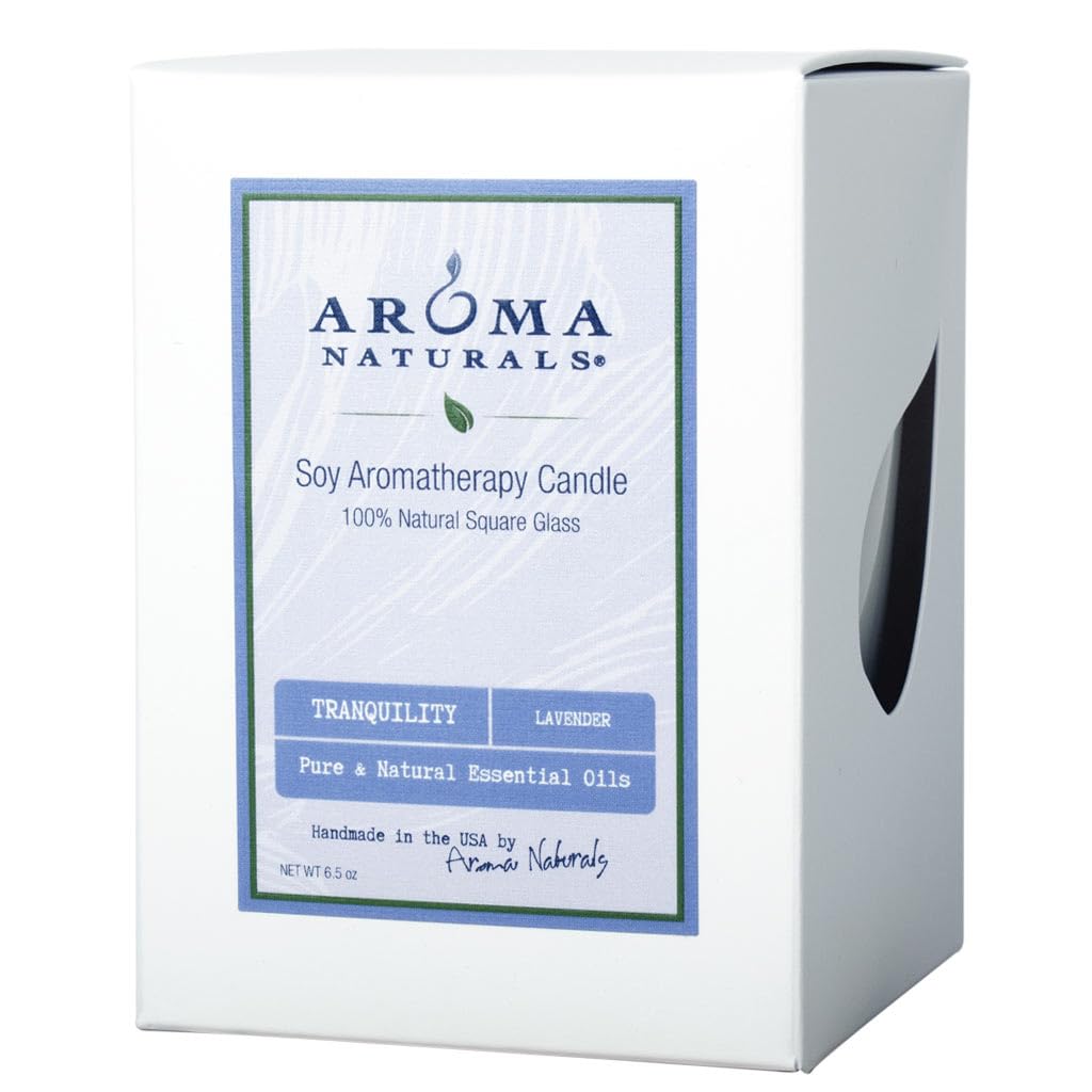 Aroma Naturals Tranquility Square Glass Soy Candle, Lavender, 6.8 Ounce