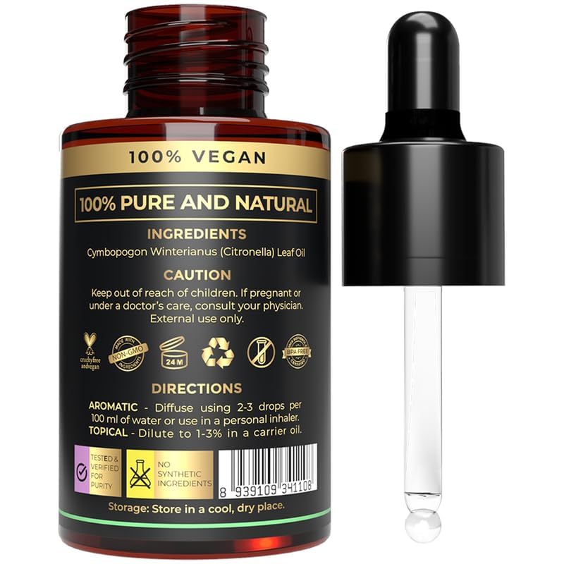 Citronella Essential Oil for Home Aromatherapy | Pure Citronella Oil for Diffusers, Skin, Organic Care | Citronella Spray for Ou