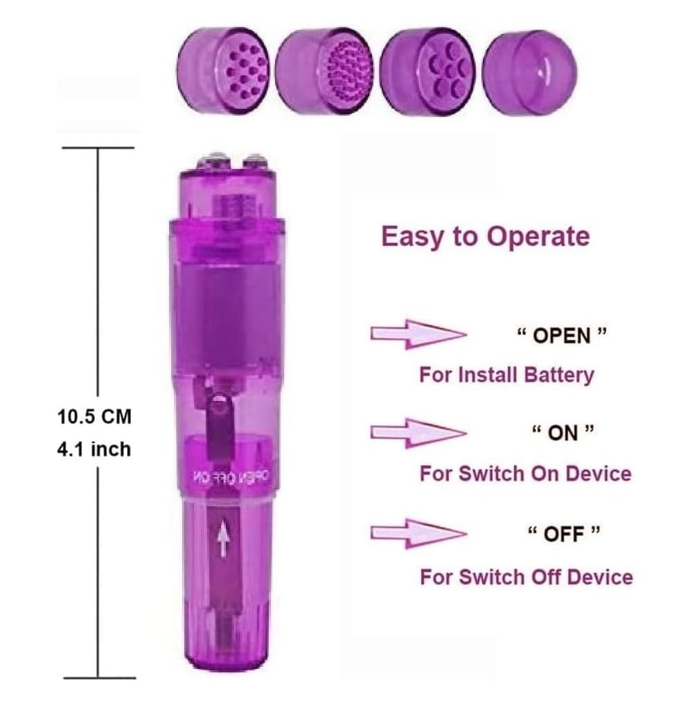 Finever Small Mini Massager Portable Pen for Body Face, Neck, Head,Back Massage with 4 Heads (1PK Purple)