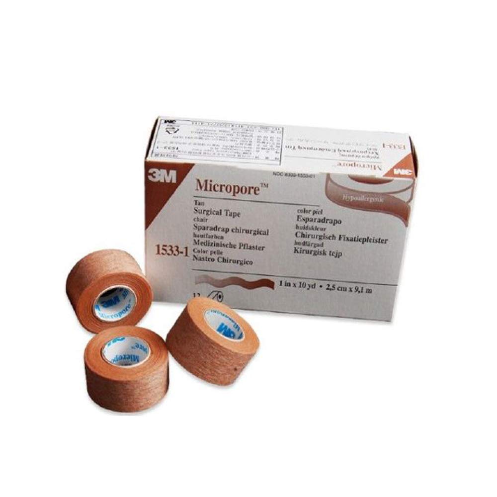 3M Micropore 1 x 10 yd. Tan Surgical Tape - Box of 12