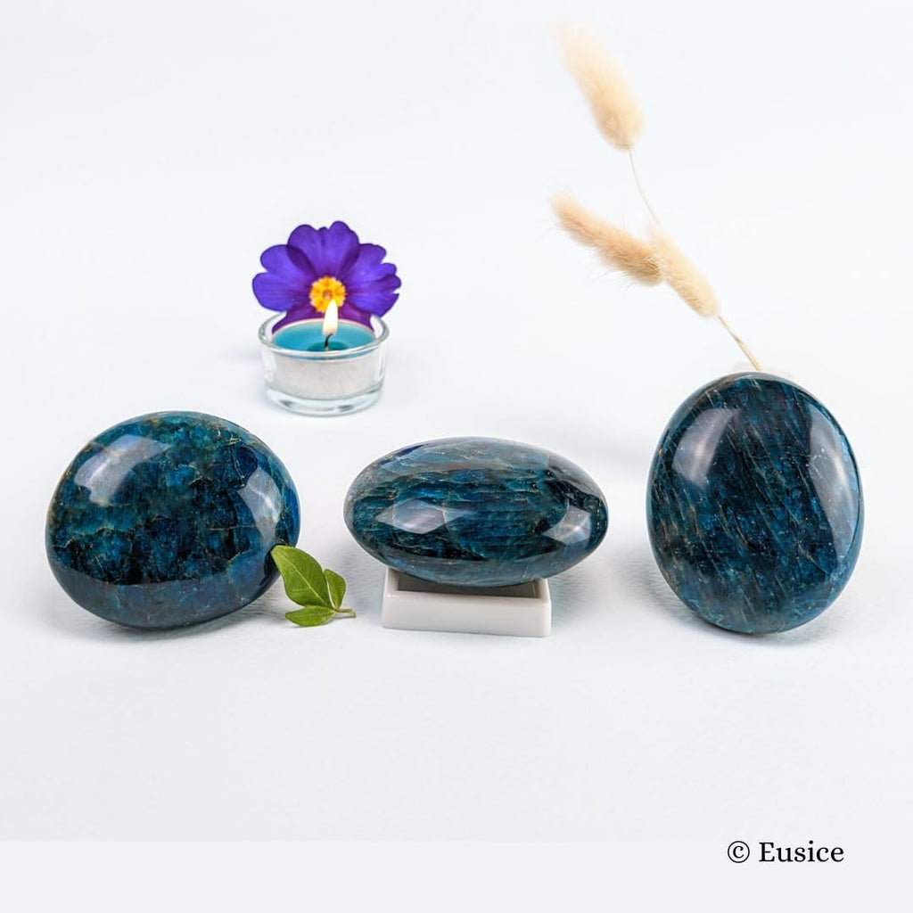 [Eusice] Blue Apatite Crystal, Polished Stones for Anti Stress, Reiki Worrystone Gemstone, Natural Rocks from Madagascar, Chakra