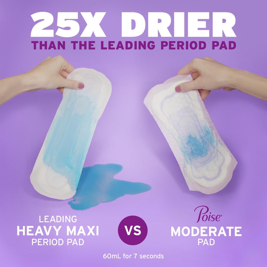 Poise Incontinence Pads and Postpartum Incontinence Pads, 6 Drop Ultimate Absorbency, Regular Length, 56 Count (Pack of 2), Pack