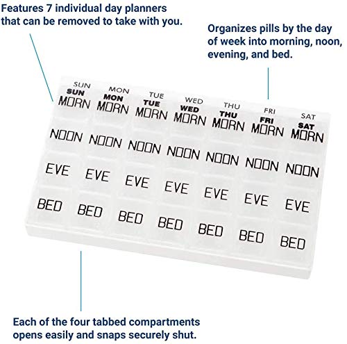 Apex Medi Chest Large Pill Organizer - Medicine Organizer w/Seven Removable Pill containers - Weekly Pill Organizer w/Morning, n