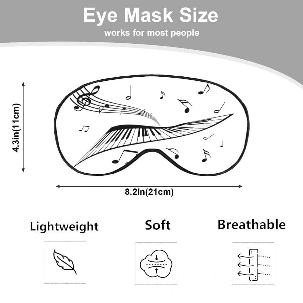 NOHSHE Piano Keyboard Sleep Eye Mask Music Note Stave White Silk Eye Mask Sleeping Soft Eye Shade Cover for Men Women Boy Girl A