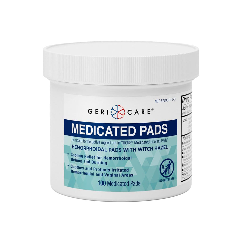 GeriCare Medicated Cooling Pads with Witch Hazel. for Soothing Itch, Discomfort, and Burning, Pre-Moistened Pads Ideal for Sensi