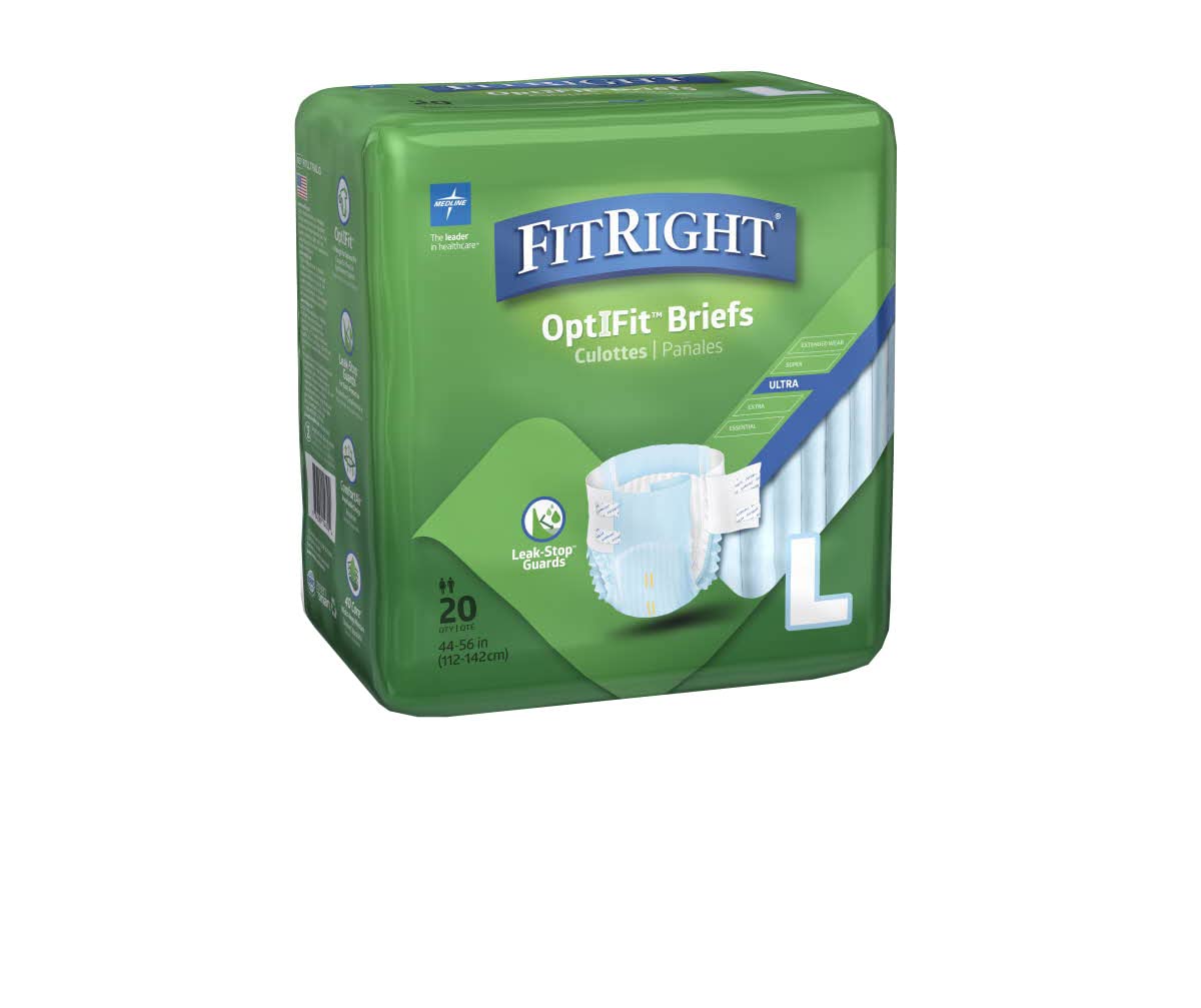 Medline FitRight OptiFit Ultra Adult Briefs, Incontinence Diapers with Tabs, Heavy Absorbency, Large, 44 to 56, 20 Count