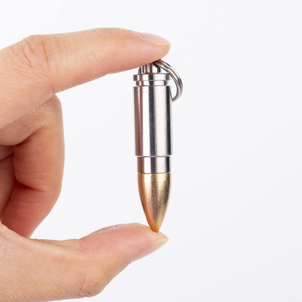 NHDT SW801 Keychain Pill Holder, Portable Brass and Titanium Waterproof Pill Box Container for Purse or Pocket or Necklace, Mini