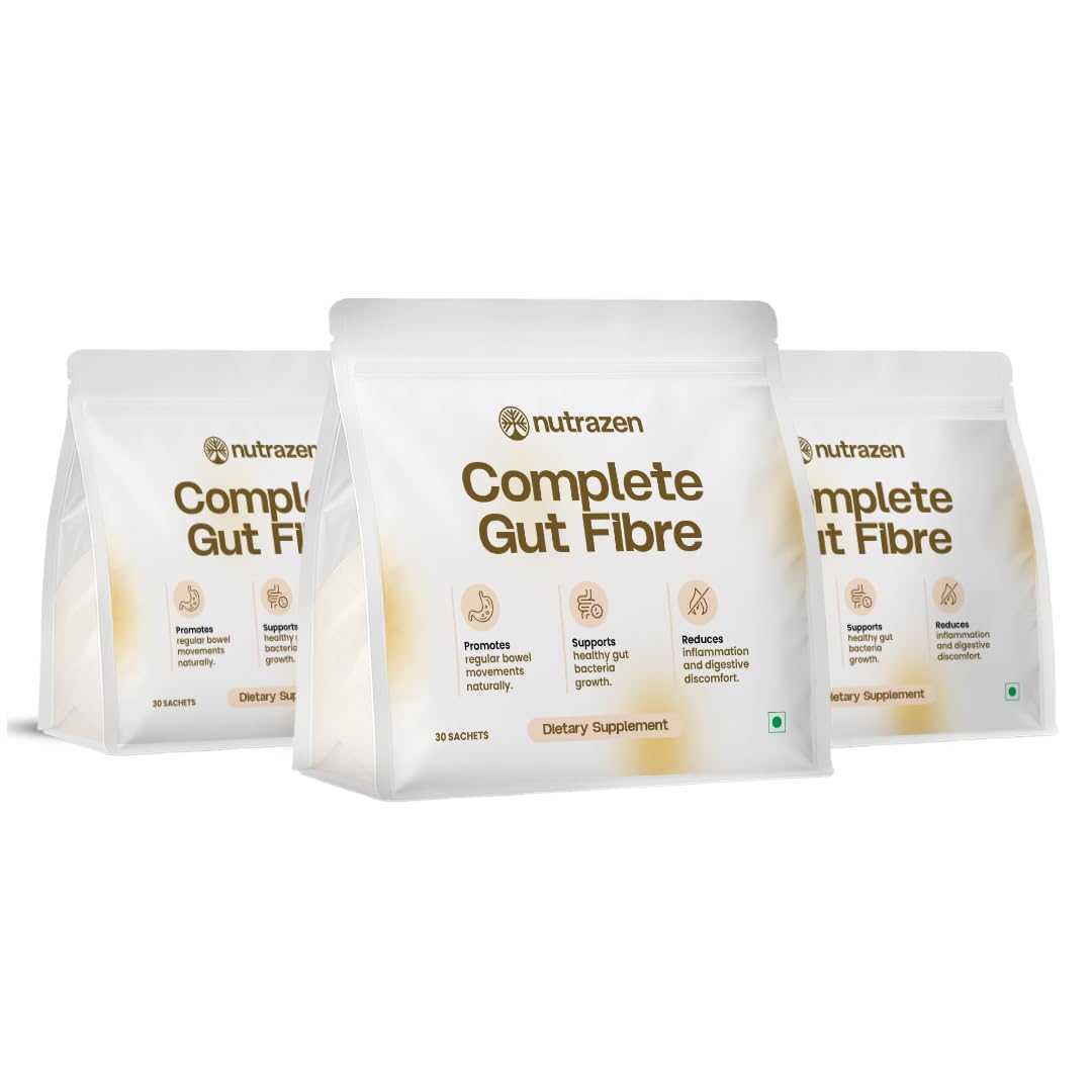 Nutrazen Complete Gut Fibre (Po390 Sachets)  Prebiotic & Psyllium Husk Powder For Digestive Support & Microbiome Balance | Sup