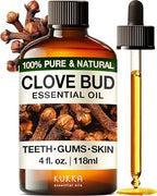 Kukka Clove Oil for Teeth and Gums - 4 Fl Oz - 100% Pure Natural Clove Essential Oil - Steam distilled from Flower Buds for Pote