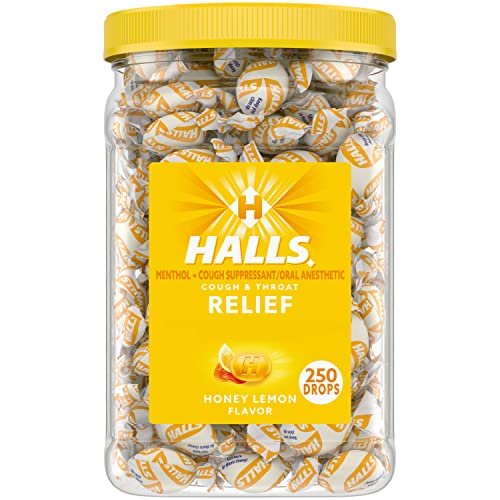 HALLS Relief Honey Lemon Cough Drops, Bulk Cough Drops, 250 Drops