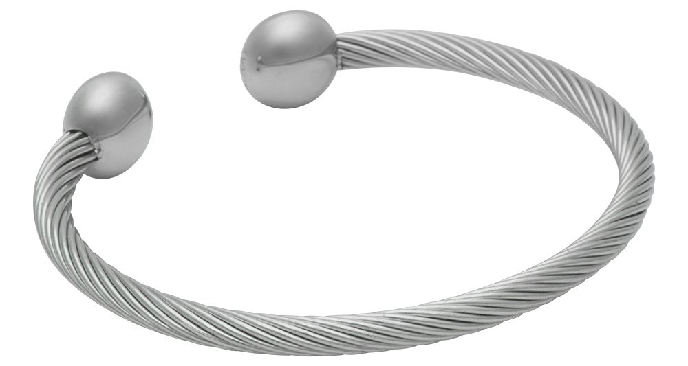 QRAY Silver Deluxe Surgical Steel Golf Athletic Bracelet Men Women C-Shaped Health Wellness Bracelet (Medium: 7~7.75)