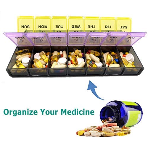 Mossime XL Large Daily Pill Organizer 2 Times a Day, Extra 7 Day Pill Box Am Pm, Weekly Day Night Vitamin Holder, Medicine Organ