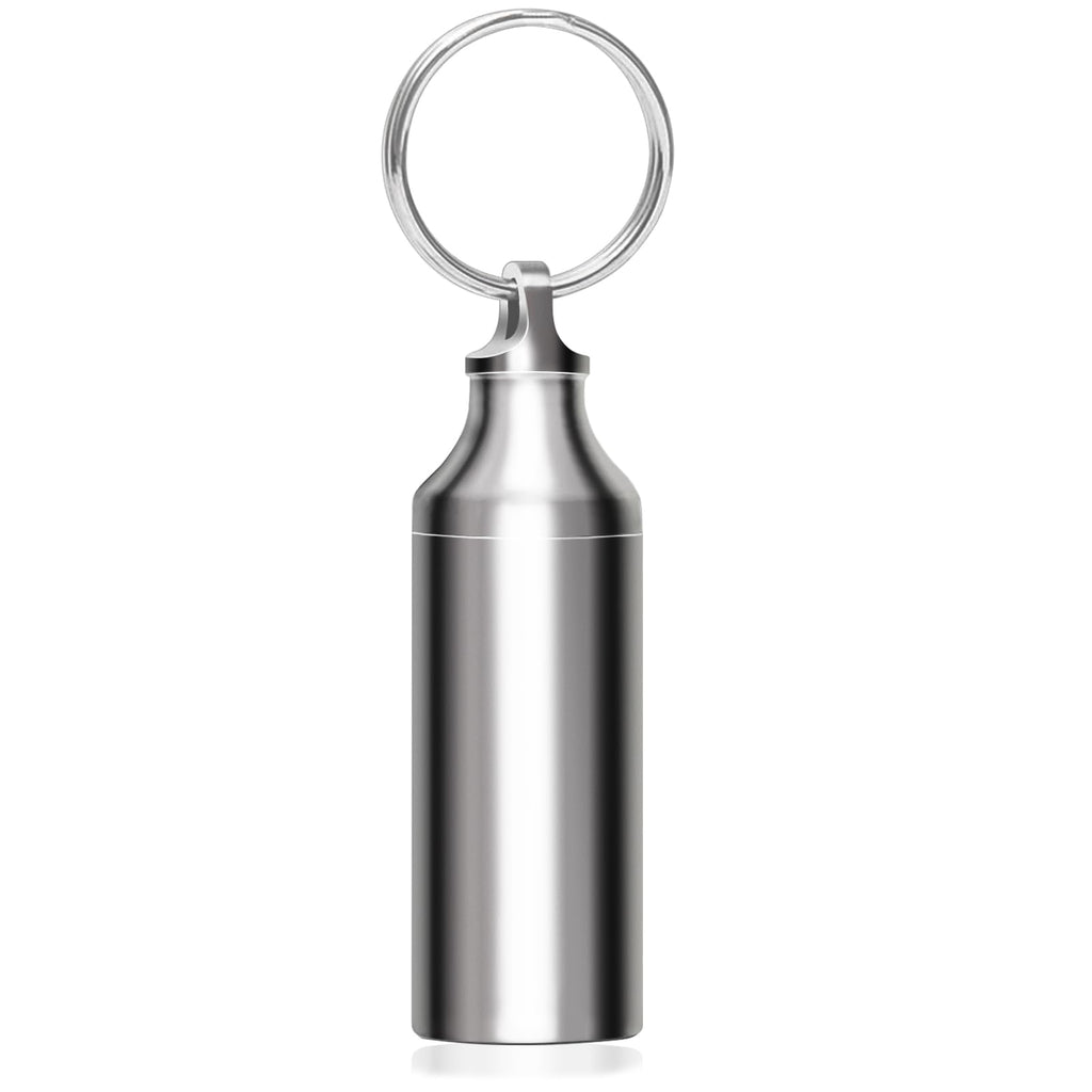 Autuveen Keychain Pill Holder Small Pill Box,Titanium Single Pill Container Pocket Pill Case for Men Women,EDC Metal Bottle for 