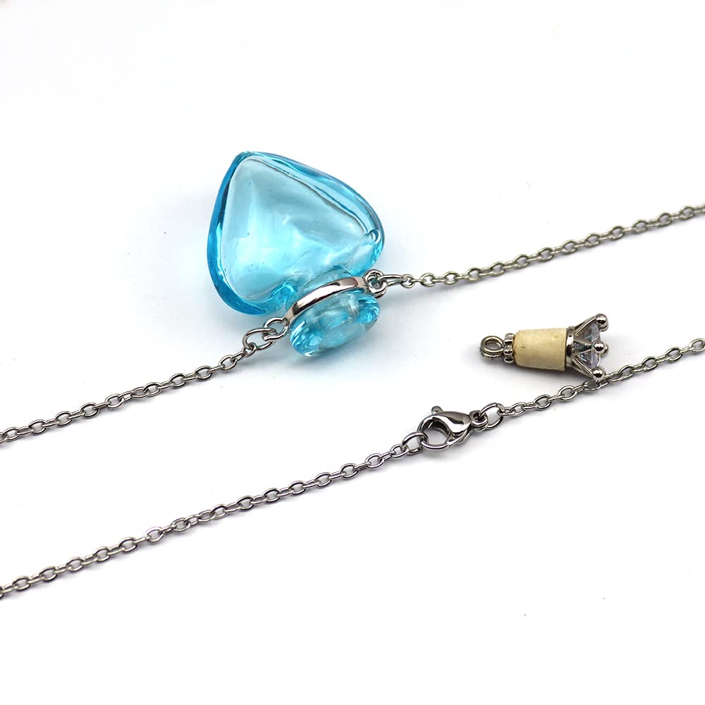 1PC 1PC Colorful Heart Vial Perfume Bottle Necklaces Stainless Steel Chain Make a Wish Aroma Essential Oil Diffuser Pendant neck
