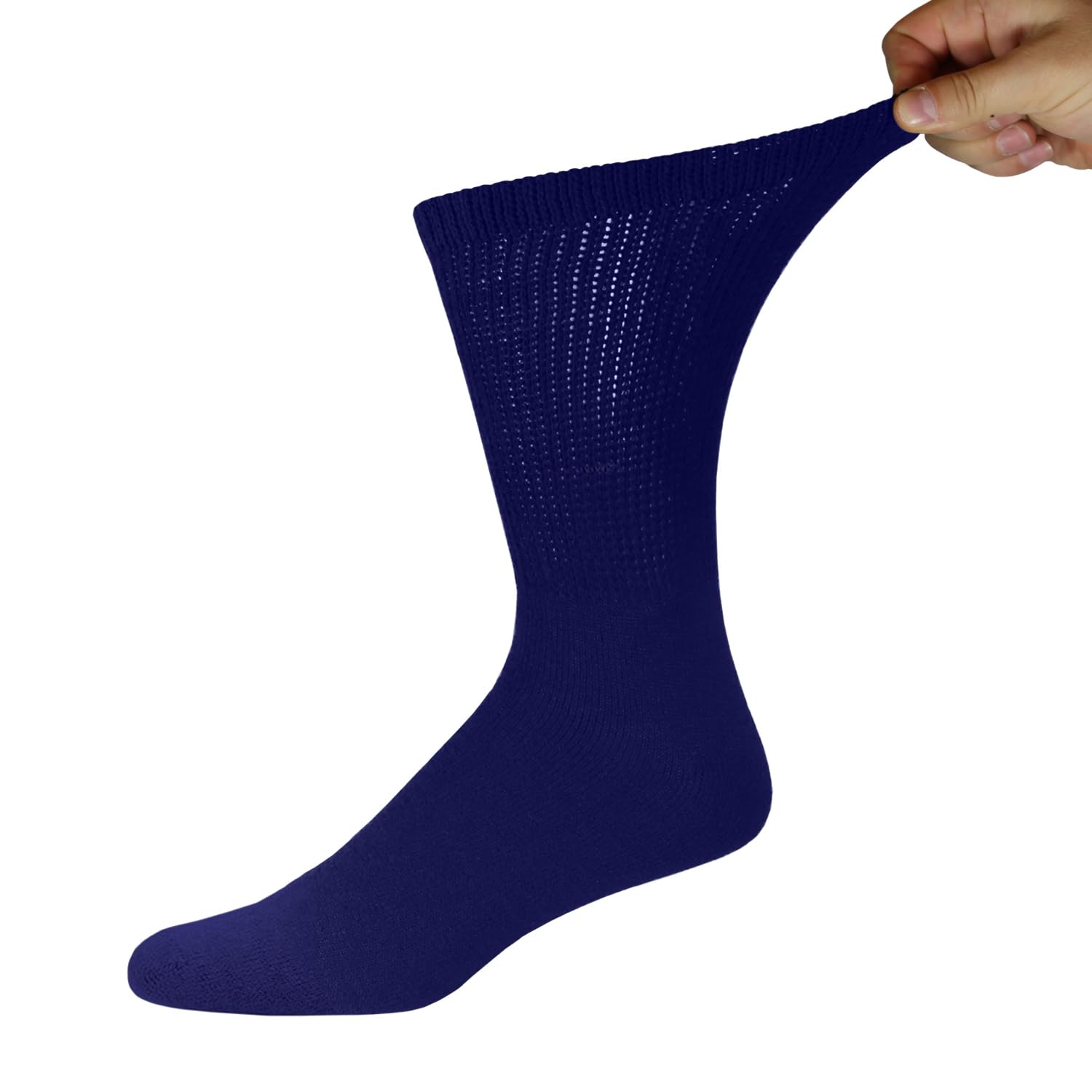 6 Pairs of Cotton Diabetic Neuropathy Crew Socks (9-11, Fits Men's shoe size 7-9.5, Navy)