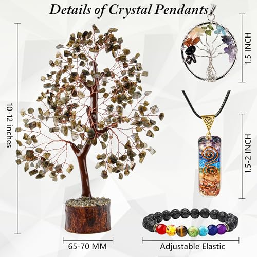 Labradorite Crystal Trees for Home and Office Decoration, Chakra Healing Crystals Feng Shui Handmade Trees for Positive Energy,