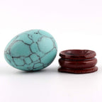 Turquoise 40x30mm Eggs with Wood Stand Stone Carved Natural Gemstone Bell Chakra Healing Crystal Reiki Crafts