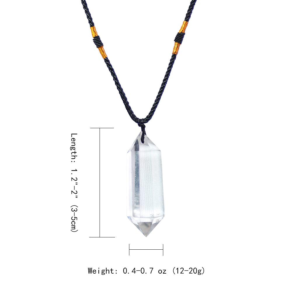 Runyangshi Clear Quartz Healing Crystal Pendants, Double Pointed Natural Crystal Quartz Necklace 6 Faceted Chakra Crystal Wand S