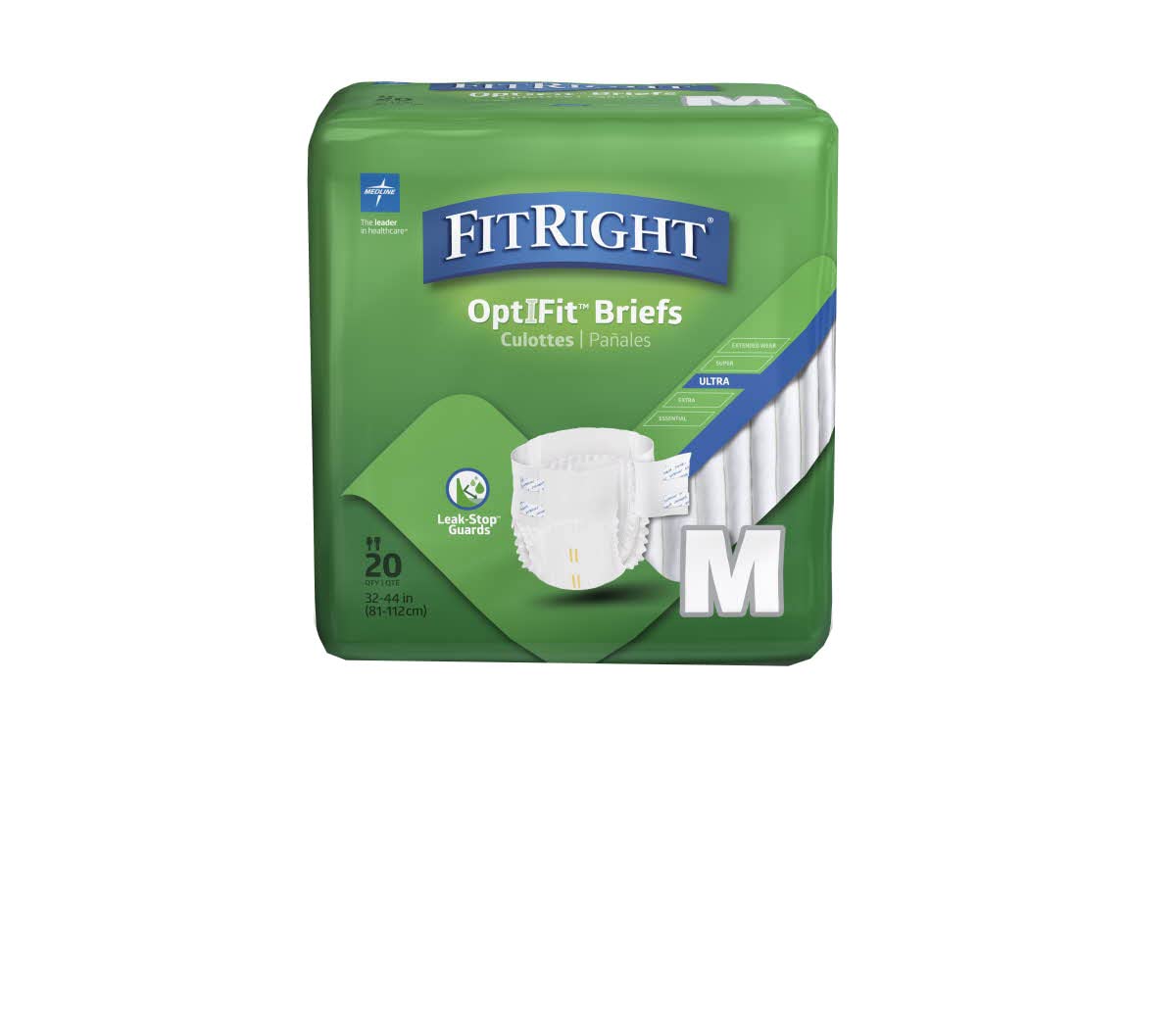 FitRight OptiFit Ultra Adult Briefs, Incontinence Diapers with Tabs, Heavy Absorbency, Medium, 32 to 44, 20 Count