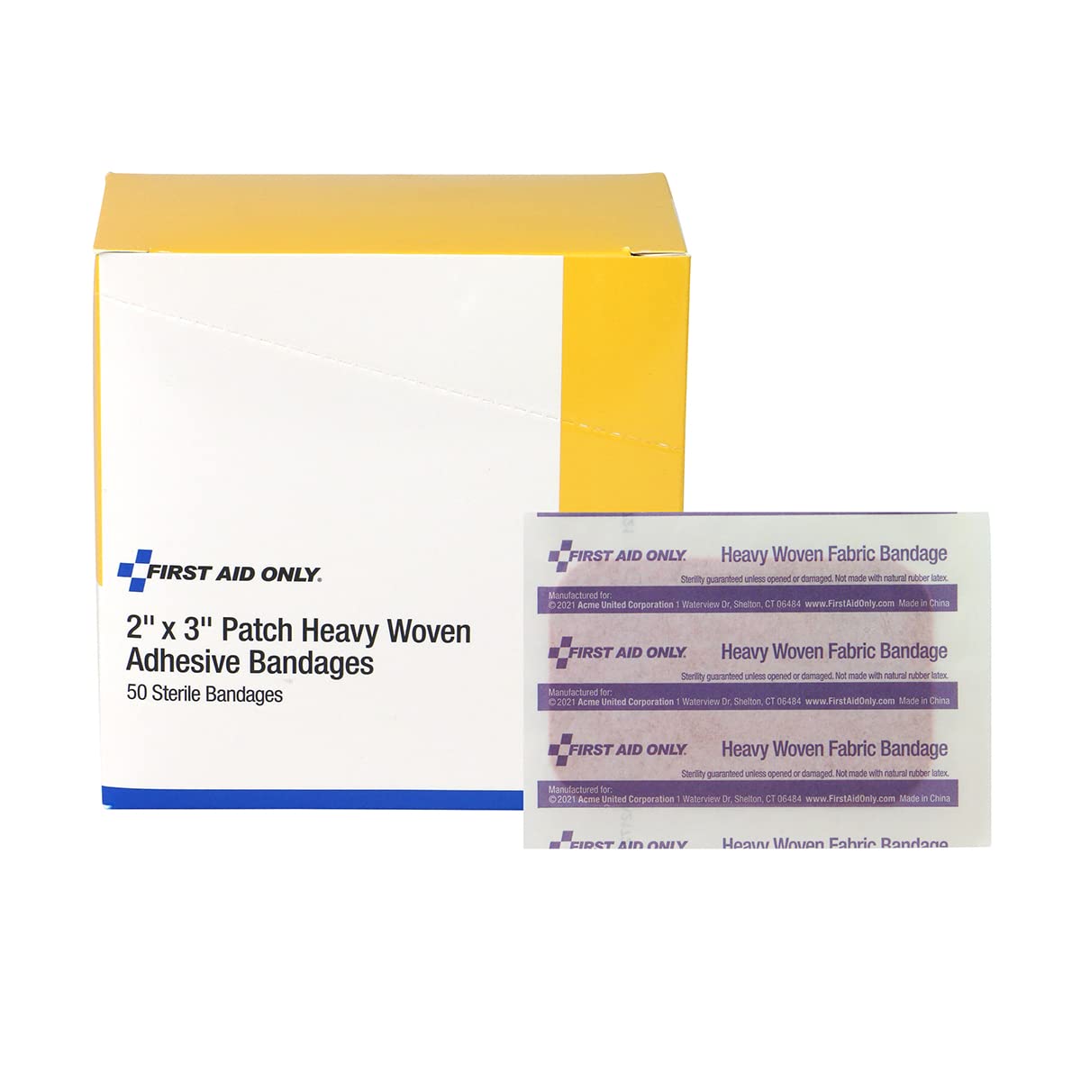 First Aid Only 1-750 Heavy Woven Fabric Adhesive Bandages, 2'' x 3'' Extra Large, 50 Count