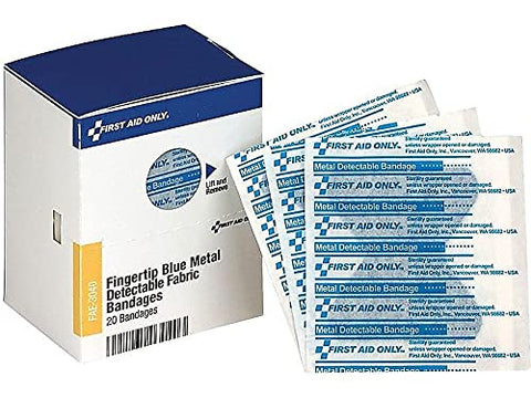 First Aid Only FAE-3040 SmartCompliance Refill Blue Metal Detectable Fingertip Bandages, 20 Count