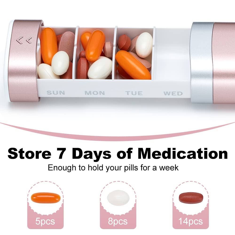 Weekly Travel Pill Organizer, Daily Cute Pill Box 7 Day, Colorwing Small Pill Case Holder to Vitamins, Supplements, Pretty Medic