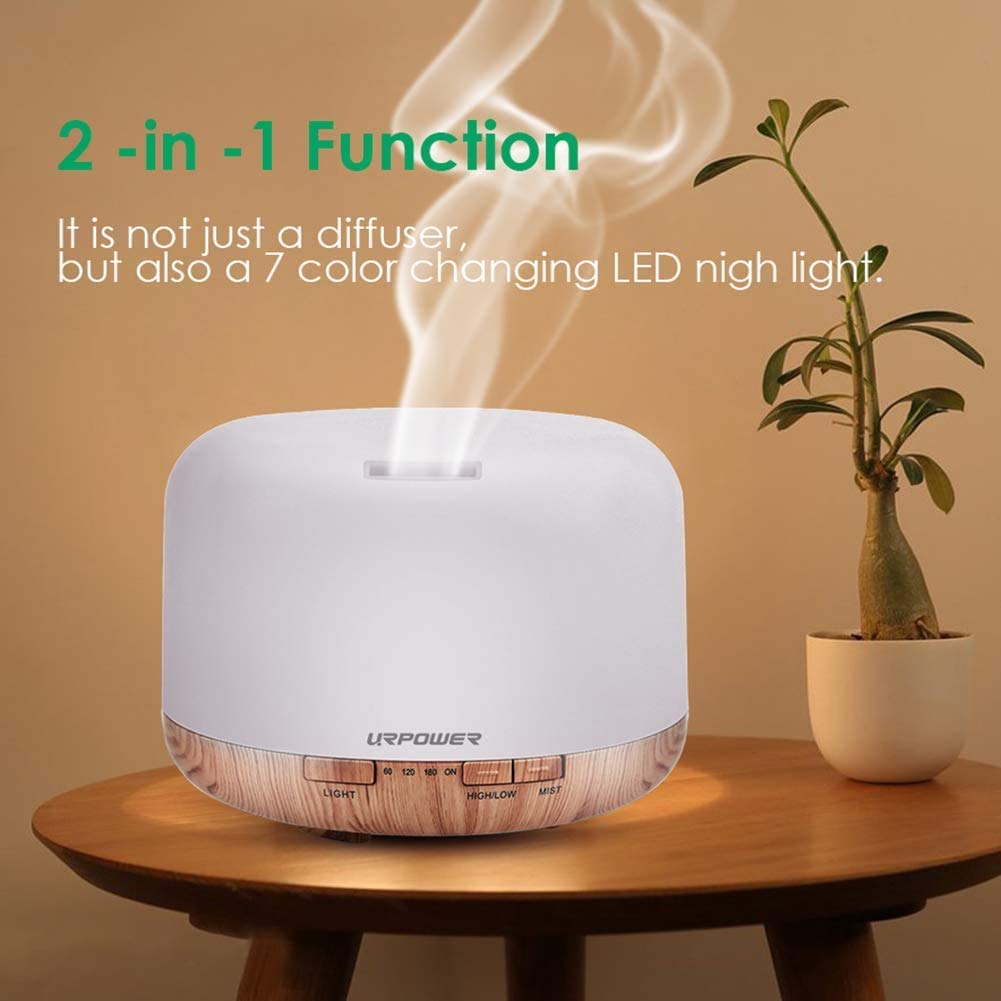 URPOWER 500ml Aromatherapy Essential Oil Diffuser Humidifier Room Decor Lighting with 4 Timer Settings, 7 LED Color Changing Lam