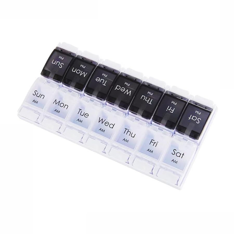Wopanxye 7-Day Weekly Pill Case, Daily Medicine Box Planner, Portable Vitamin Organizer Dispenser, AM/PM, Large 14 Compartments