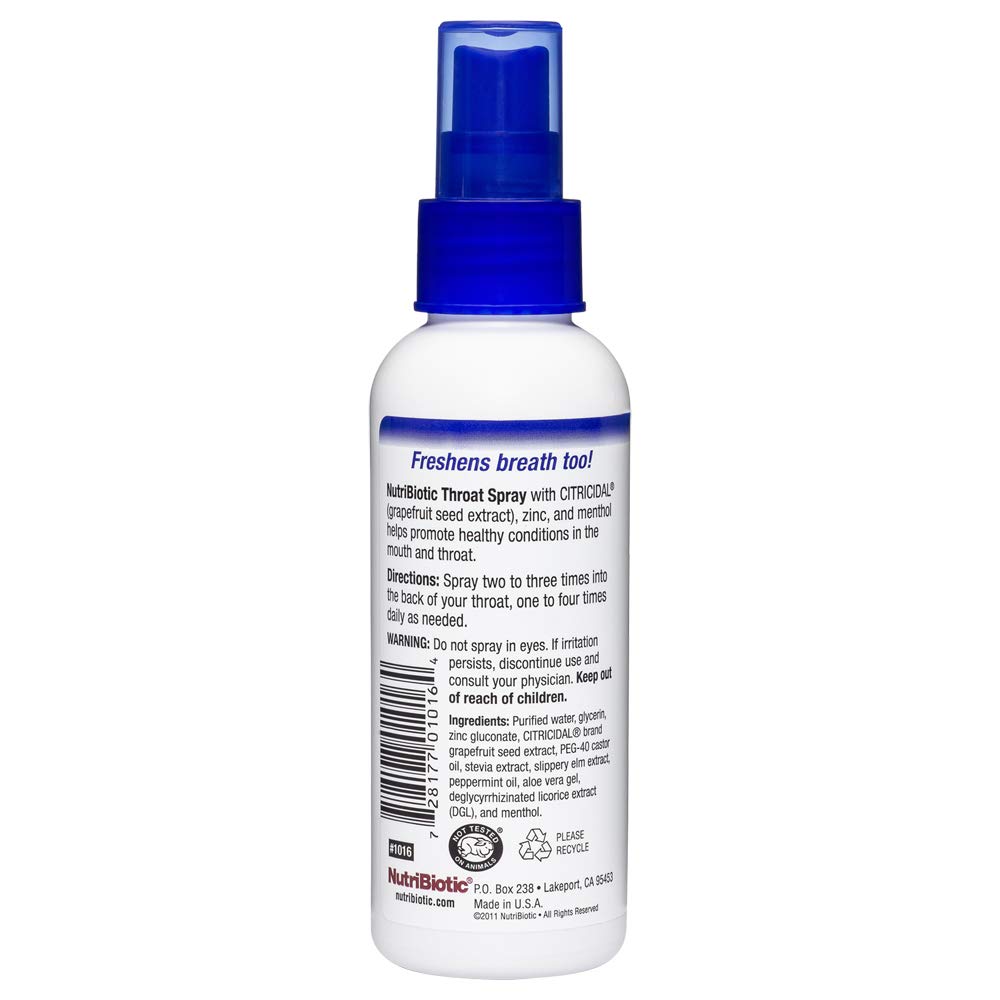 NutriBiotic - Throat Spray with GSE, 4 Fl. Oz | Gentle and Soothing Sore Throat Support with Grapefruit Seed Extract, Zinc & Men