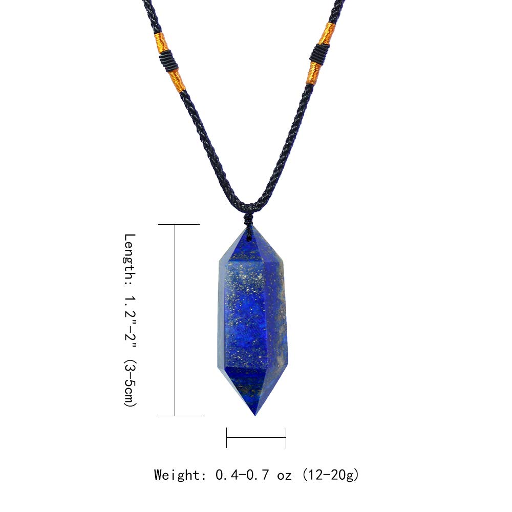 Runyangshi Blue Lapis Lazuli Healing Crystal Pendants, Double Pointed Natural Crystal Quartz Necklace 6 Faceted Chakra Crystal W