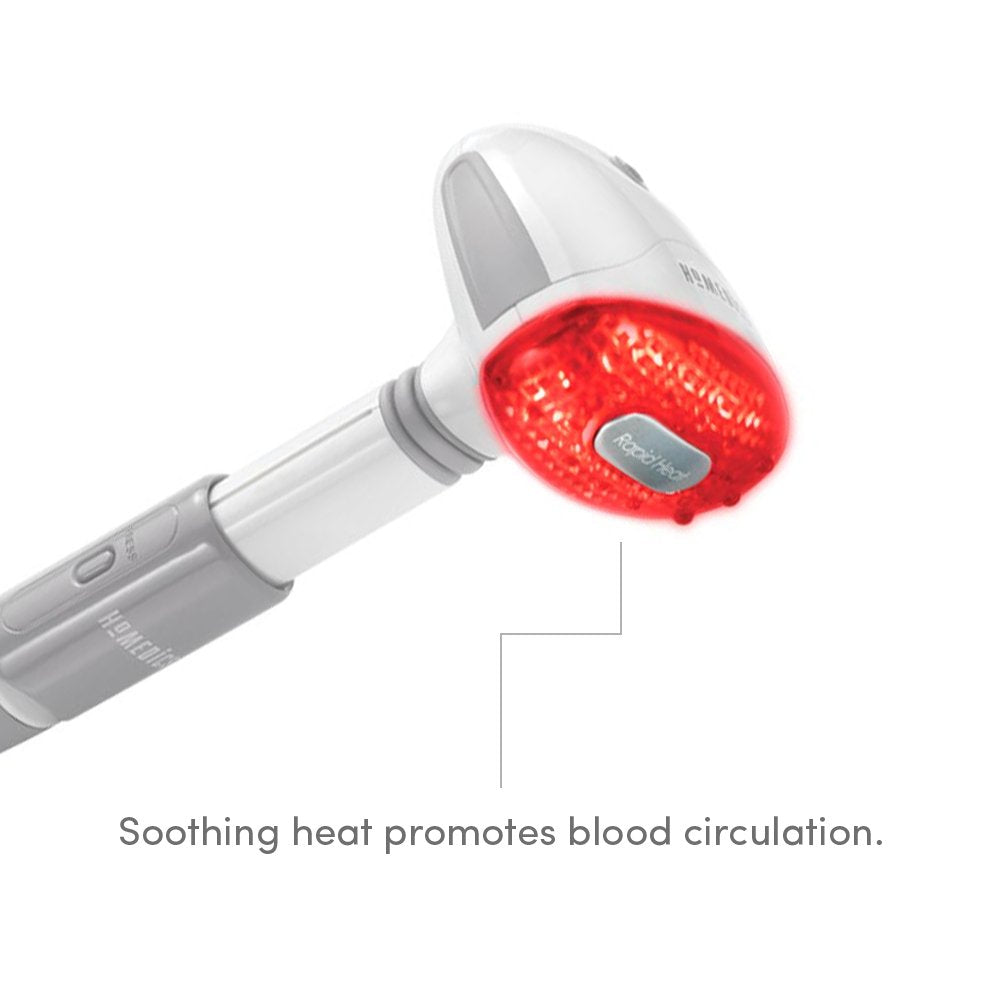 HoMedics Long Reach Massager with Heat | Adjustable Handle, Variable Speeds, Rapid Heat, Folding Handle | Heated Muscle Kneading