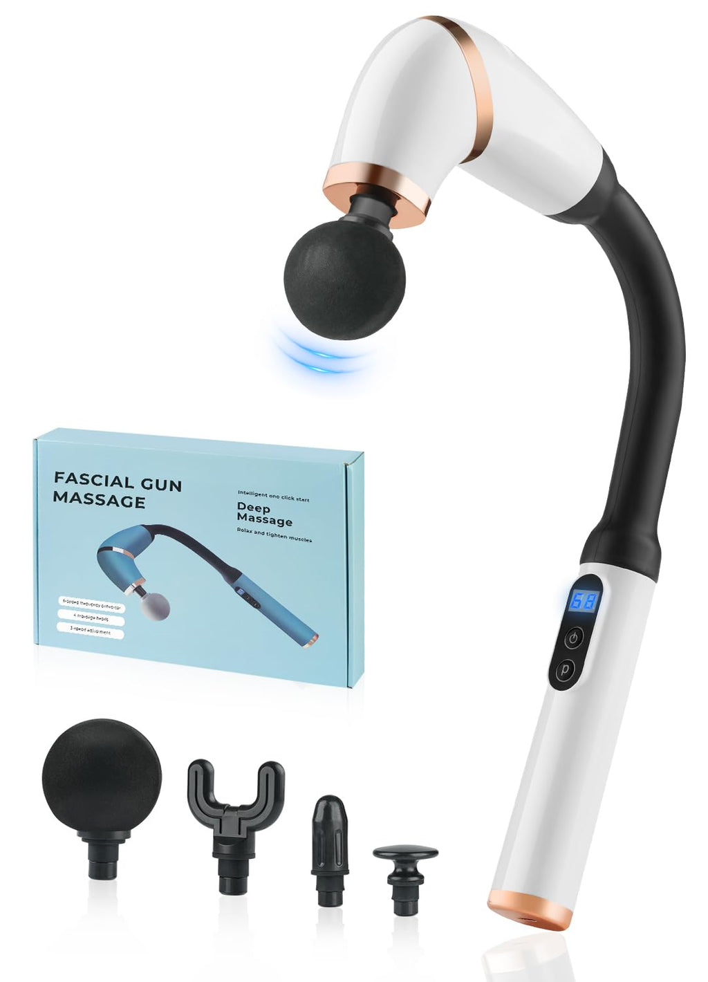 Hiluce Massage Gun with Extended Handle,Back Muscles, Neck, Shoulders, Waist,Legs Massager with LCD Screen, 12MM Deep Tissue wit