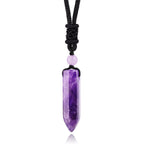 TIKCAUZ Hexagonal Purple Crystal Necklace Amethyst Point Pendant with Adjustable Rope Natural Purple Crystal Stone Handmade Jewe