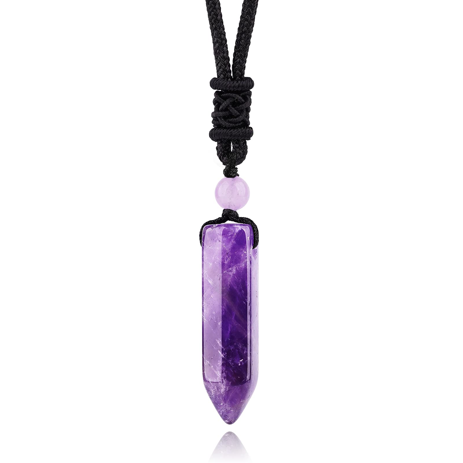 TIKCAUZ Hexagonal Purple Crystal Necklace Amethyst Point Pendant with Adjustable Rope Natural Purple Crystal Stone Handmade Jewe