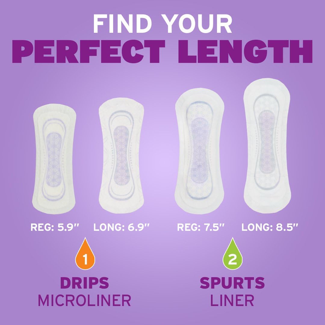 Poise Daily Microliners, Incontinence Panty Liners, 1 Drop Lightest Absorbency, Regular, 54 Count of Pantiliners