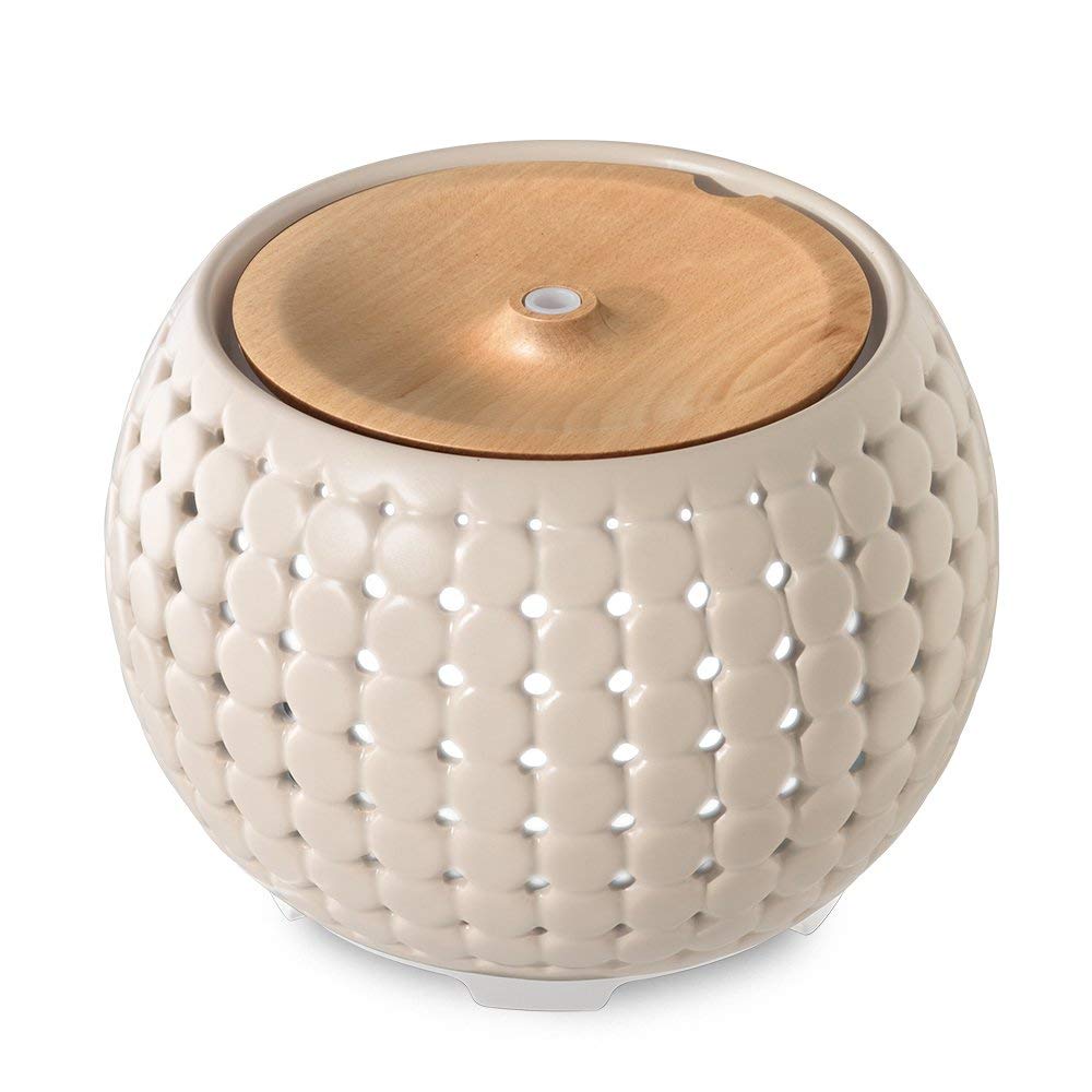 Ellia , Gather Ultrasonic Aroma Diffuser , Grey , Ceramic & Wood | 200mL Humidifier with Color-Changing Light & Mood Sounds | 10