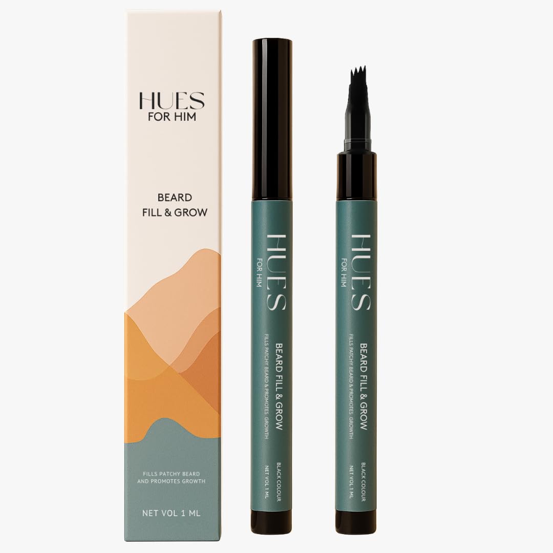 Hues For Him Beard Fill & Grow | Beard Filler For Men With Growth Extract | Waterproof, SmudgeProof, LongLasting Beard Pencil 