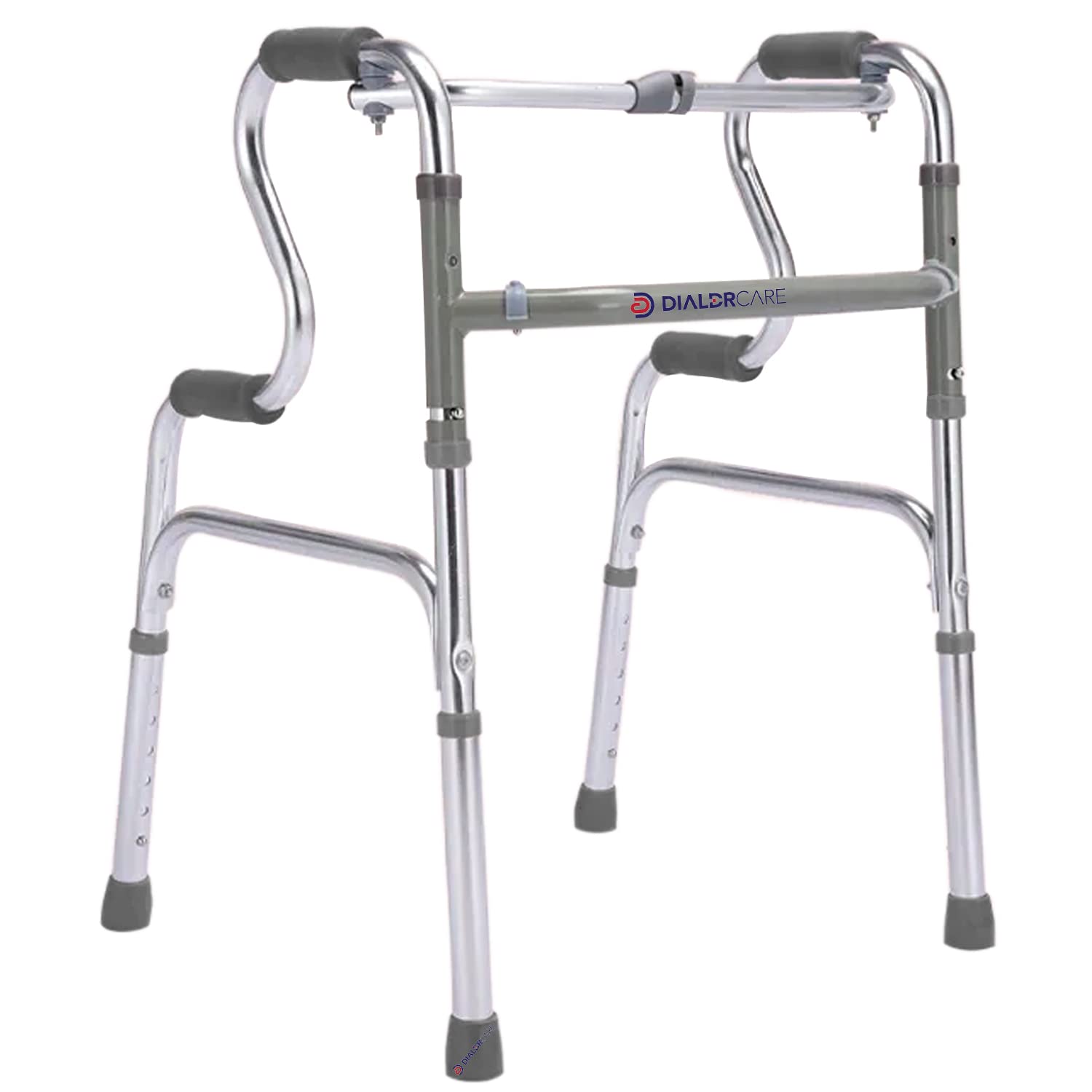 Dialdrcare Double Handle Aluminum Folding StepUp Walker For Adult Walking Mobility Aid For Senior Citizens (Grey)