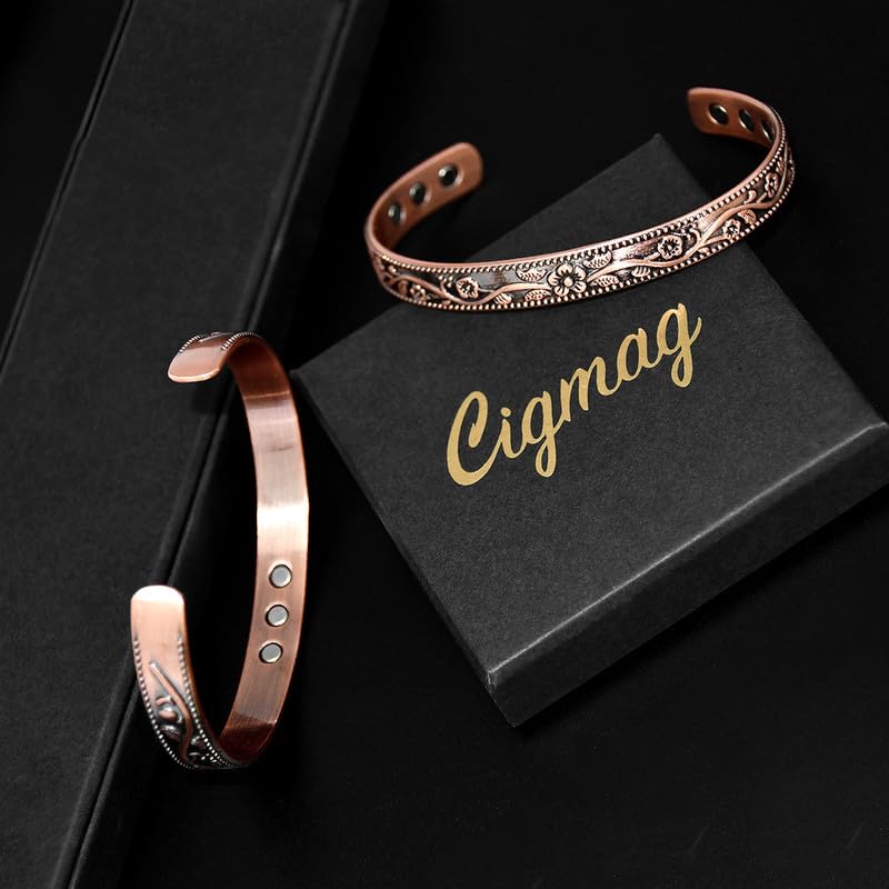 2PCS Copper Bracelets for Women 100% Pure Copper Bracelet Cuff Bangle Strength Magnets Adjustable Copper Magnetic Bracelet with
