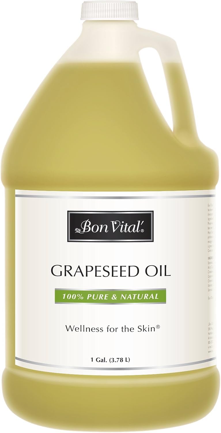 Bon Vital Grapeseed Oil, 100% Pure Skin Toner and Massage Oil, For Hair Care, Aromatherapy, and Massage, Helps Reduce Wrinkles 