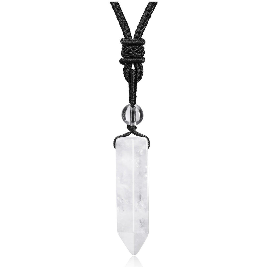 Top Plaza Clear Quartz Healing Crystal Stone Necklaces for Men Hexagonal Pendant Necklaces Adjustable Braided Rope Natural Gemst