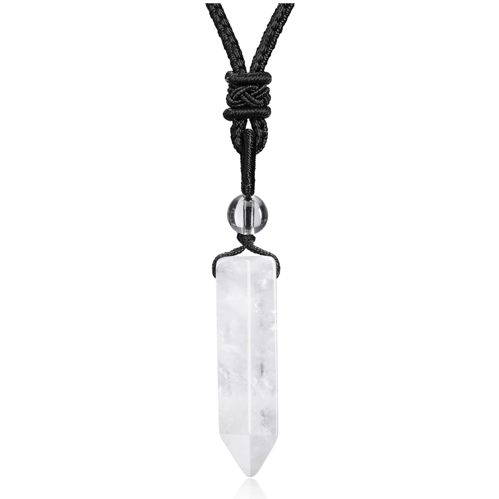 Top Plaza Clear Quartz Healing Crystal Stone Necklaces for Men Hexagonal Pendant Necklaces Adjustable Braided Rope Natural Gemst