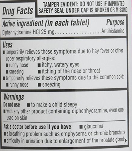 Kirkland Signature Diphenhydramine Hci 25 Mg Allergy Medicine & Antihistaminecompare to Active Ingredient of Benadryl Allergy Ge