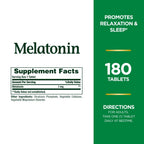 Nature's Bounty Melatonin, 100% Drug Free Sleep Aid, Promotes Relaxation and Sleep Health, 1mg, 180 Tablets