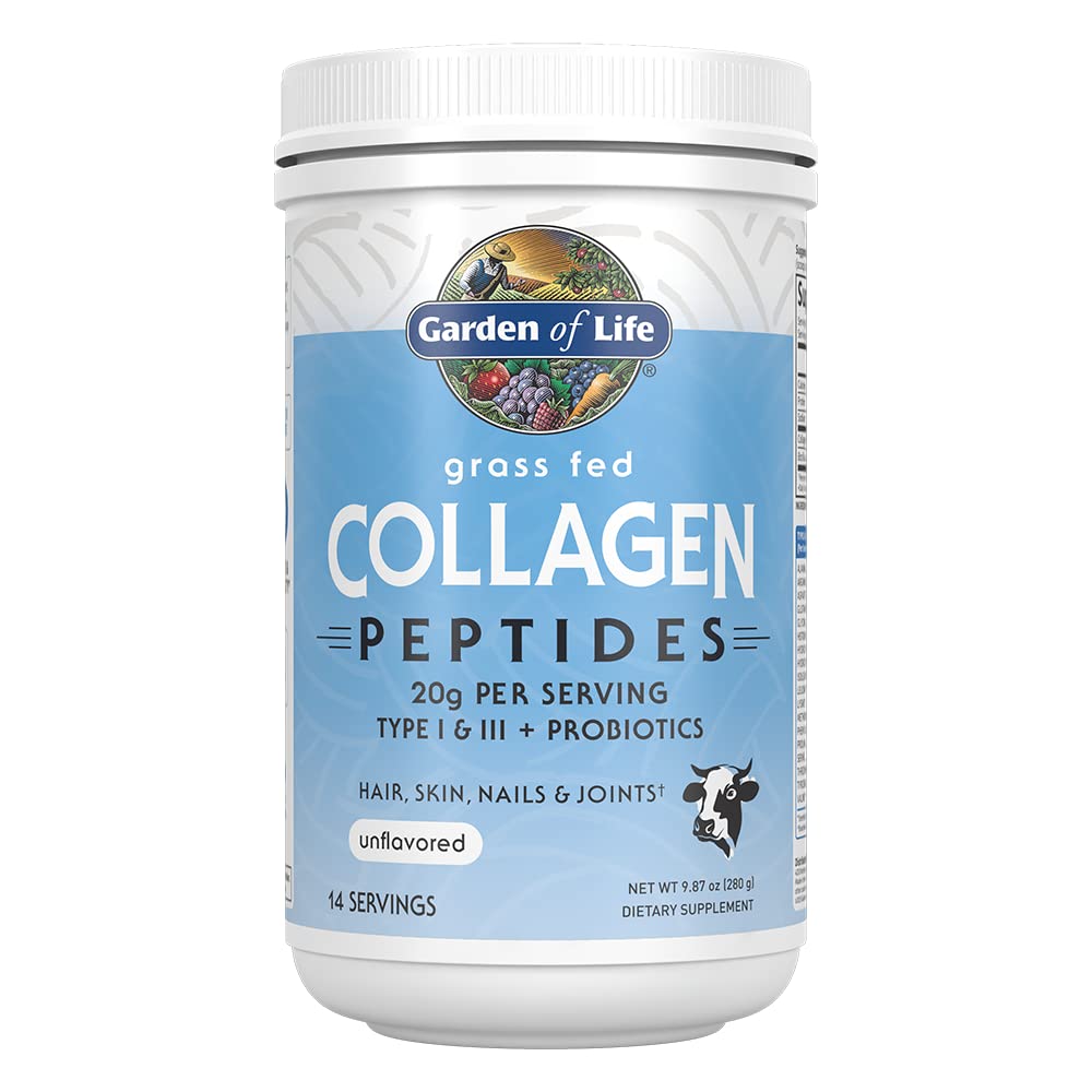 Garden of Life Grass Fed Collagen Peptides Powder - Unflavored, for Women Men Hair Skin Nails Joints, Hydrolyzed Collagen Protei