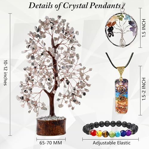Crystal Trees for Home and Office Decoration, Rainbow Moonstone Chakra Healing Crystals Feng Shui Handmade Trees for Positive En