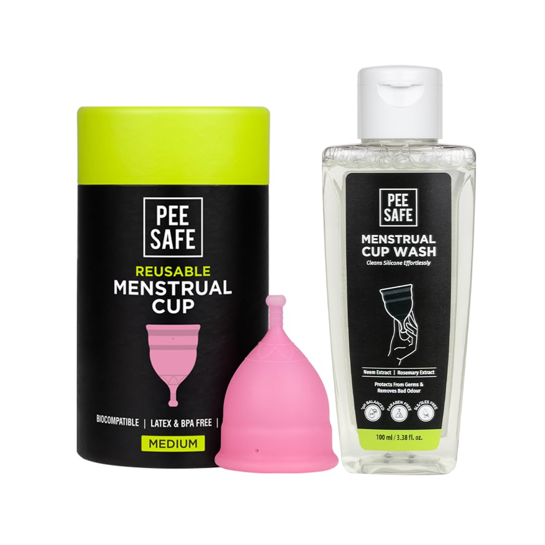 Peesafe Menstrual Cups For Women|Medium Size With Pouch And Menstrual Cup Wash 100Ml Combo
